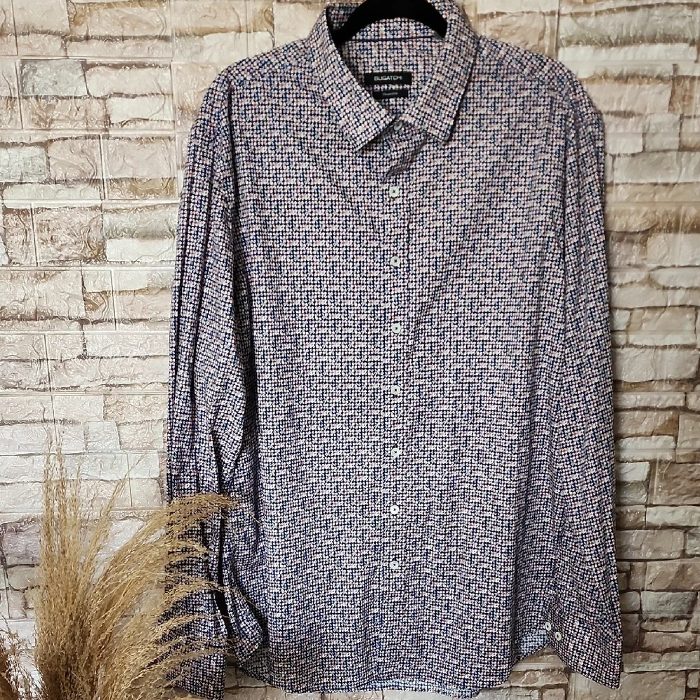 Bugatchi Shaped Fit Men's Blue /Orange Patterned Shirt Size XXL